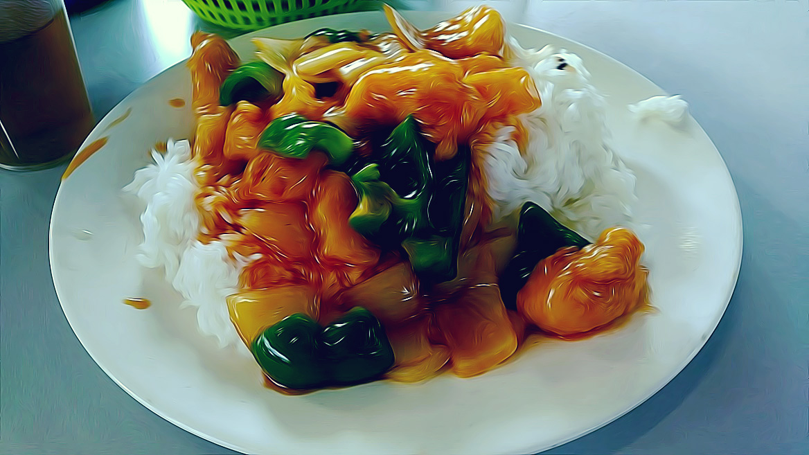 Chinese fried fish with bell pepper and pineapple sauce meal